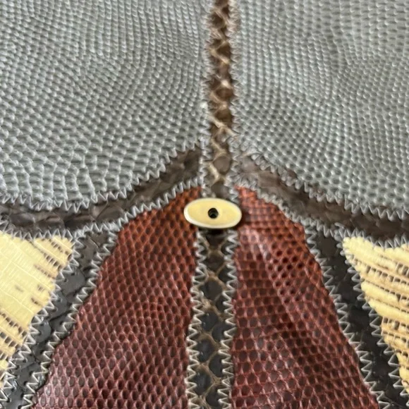 Carlos Falchi 1980s Grey/Brown/Black Exotic Skins Vintage Clutch